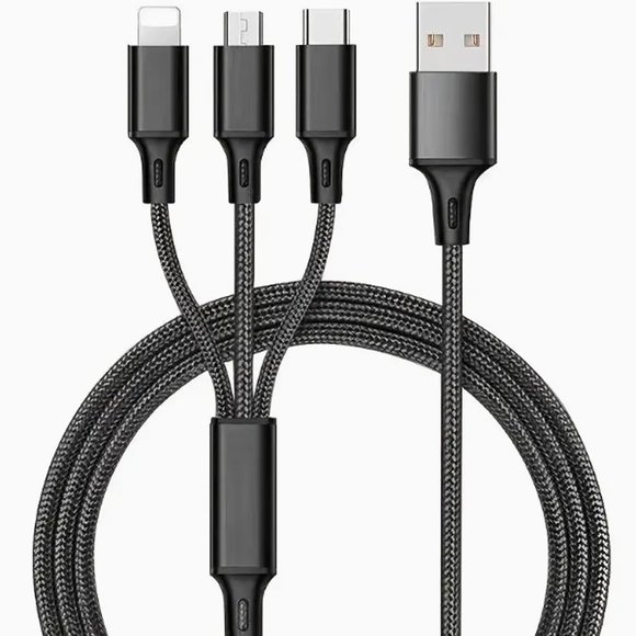 Black Universal 3 in 1 Fast Charging Smartphone Cord Adapter - Picture 1 of 5
